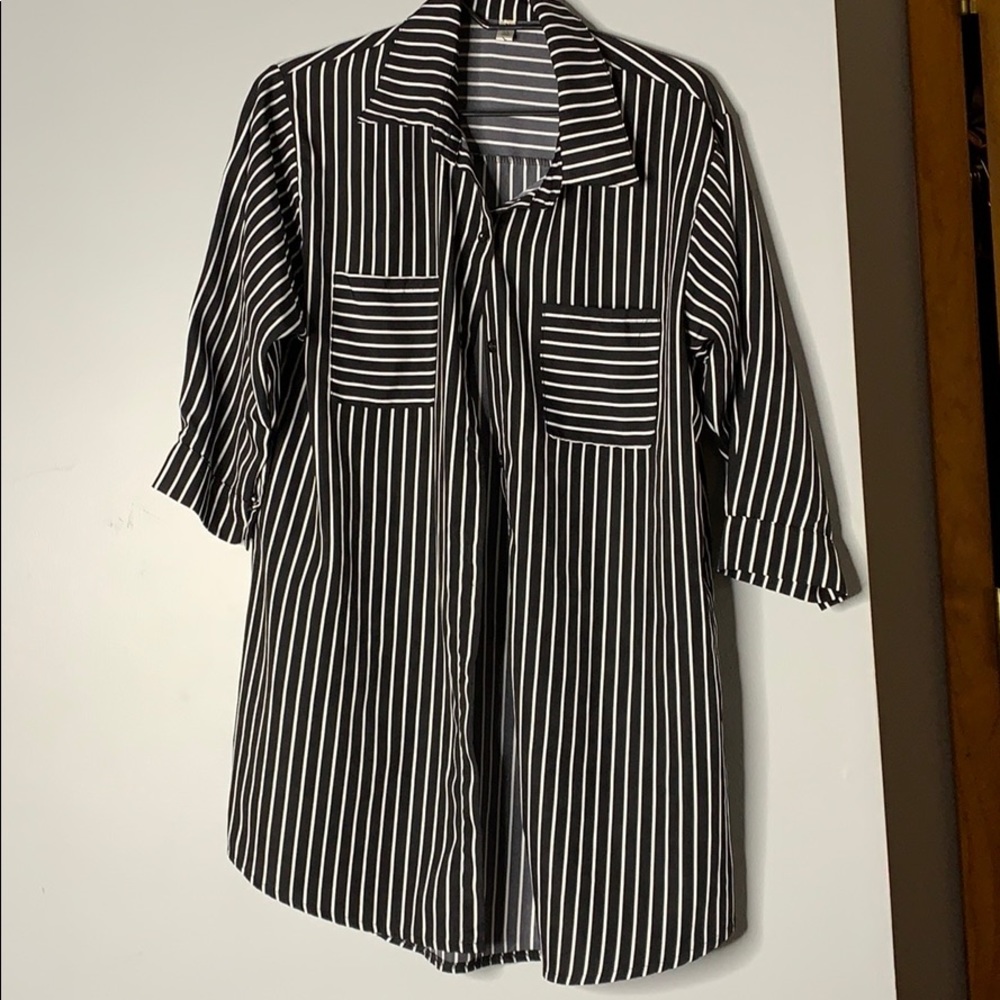 Black and white striped button up shirt